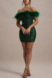Trixiedress Off Shoulder Feather Trim Sequin Mini Party Dress