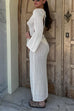 Trixiedress V Neck Long Sleeves Backless Crochet Hollow Out Knit Maxi Dress