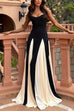 Trixiedress Spaghetti Strap Color Block Swing Maxi Party Dress