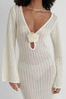 Trixiedress V Neck Long Sleeves Backless Crochet Hollow Out Knit Maxi Dress