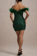 Trixiedress Off Shoulder Feather Trim Sequin Mini Party Dress