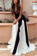 Trixiedress Spaghetti Strap Color Block Swing Maxi Party Dress