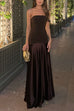 Trixiedress Strapless Satin Patchwork Flare Maxi Dress