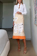 Trixiedress High Rise Color Block Floral Print Pencil Midi Skirt