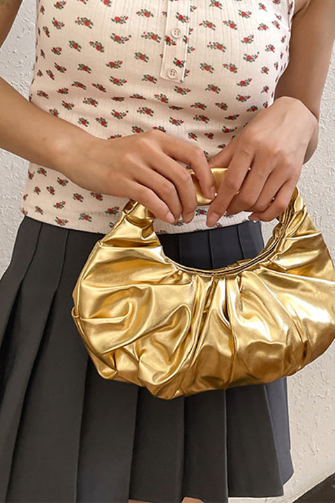 Trixiedress Metallic Ruched Faux Leather Funky Handbag