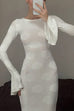 Trixiedress Bell Long Sleeves Backless Lace-up Shell Print Maxi Dress