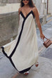 Trixiedress Spaghetti Strap V Neck Color Block Maxi Holiday Dress