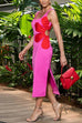 Trixiedress Cut Out Waist Side Split Floral Print Midi Cami Dress