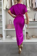 Trixiedress V Neck Twist Front Waisted Satin Midi Dress