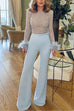 Trixiedress Feather-Paneled Long Sleeves Bell Bottoms Sequin Jumpsuit