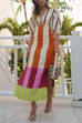 Trixiedress Knot Front Cut Out Puff Sleeves Side Slit Printed Midi Dress
