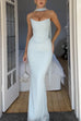 Trixiedress Ruched Strapless Corset and Bodycon Maxi Skirt Set with Scarf