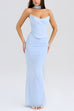 Trixiedress Ruched Strapless Corset and Bodycon Maxi Skirt Set with Scarf