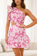 Trixiedress One Shoulder Cut Out Floral Print Ruffle Mini Dress