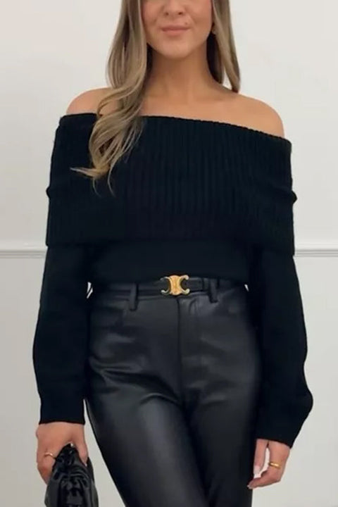 Trixiedress Off Shoulder Long Sleeves Slim Fit Sweater