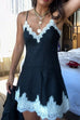 Trixiedress V Neck Lace Trim Striped A-line Cami Dress