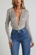 Trixiedress Wrap Deep V Neck Long Sleeves Sequin Bodysuit