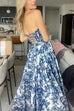 Trixiedress Strapless Back Lace-up Print Maxi Party Dress