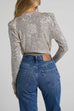 Trixiedress Wrap Deep V Neck Long Sleeves Sequin Bodysuit