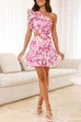 Trixiedress One Shoulder Cut Out Floral Print Ruffle Mini Dress