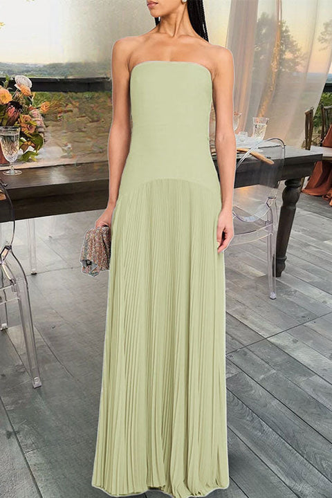 Trixiedress Strapless Tube Patchwork Pleated Maxi Dress