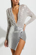 Trixiedress Wrap Deep V Neck Long Sleeves Sequin Bodysuit
