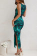 Trixiedress Sleeveless Side Slit Printed Bodycon Midi Dress