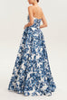 Trixiedress Strapless Back Lace-up Print Maxi Party Dress