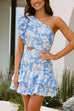 Trixiedress One Shoulder Cut Out Floral Print Ruffle Mini Dress