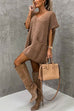 Trixiedress Oversized V Neck Short Sleeves Pocketed Poncho Sweater