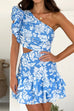 Trixiedress One Shoulder Cut Out Floral Print Ruffle Mini Dress