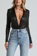 Trixiedress Wrap Deep V Neck Long Sleeves Sequin Bodysuit