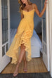 Trixiedress Spaghetti Strap Draped Front Ruffle Trim Maxi Dress