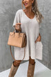 Trixiedress Oversized V Neck Short Sleeves Pocketed Poncho Sweater