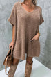 Trixiedress Oversized V Neck Short Sleeves Pocketed Poncho Sweater