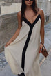 Trixiedress Spaghetti Strap V Neck Color Block Maxi Holiday Dress
