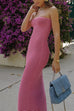 Trixiedress Strapless Tube Striped Knit Maxi Bodycon Dress