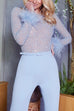 Trixiedress Feather-Paneled Long Sleeves Bell Bottoms Sequin Jumpsuit