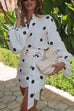 Trixiedress Polka Dot Balloon Long Sleeves Shirt and Tie Waist Wrap Mini Skirt Set