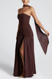 Trixiedress Strapless Back Lace-up High Slit Splice Maxi Dress