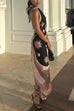 Trixiedress Halter Neck Open Back Asymmetric Hem Printed Satin Midi Dress