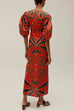 Trixiedress Knot Front Cut Out Puff Sleeves Side Slit Printed Midi Dress