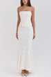 Trixiedress Embroidered Strapless Corset and Bodycon Maxi Mermaid Skirt Set