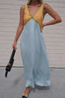 Trixiedress V Neck Color Block Sleeveless Maxi Swing Dress