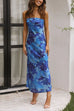 Trixiedress Strapless Scooped Cowl Backless Floral Print Maxi Dress