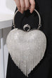 Trixiedress Luxury Heart Shape Rhinestones Tassel Evening Handbag