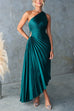 Trixiedress One Shoulder Cut Out Waist Pleated Satin Maxi Dress
