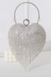 Trixiedress Luxury Heart Shape Rhinestones Tassel Evening Handbag