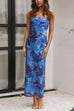 Trixiedress Strapless Scooped Cowl Backless Floral Print Maxi Dress