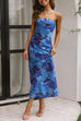 Trixiedress Strapless Scooped Cowl Backless Floral Print Maxi Dress